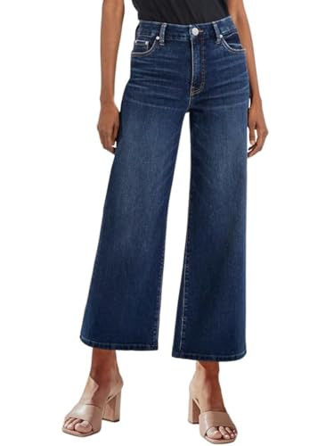 Genleck Women's Wide Leg Jeans – Trendy Cropped Loose Jeans High Waisted Stretchy Capri Denim Pants Baggy Trousers 2024(Cetacean Blue, 6) | Amazon (US)