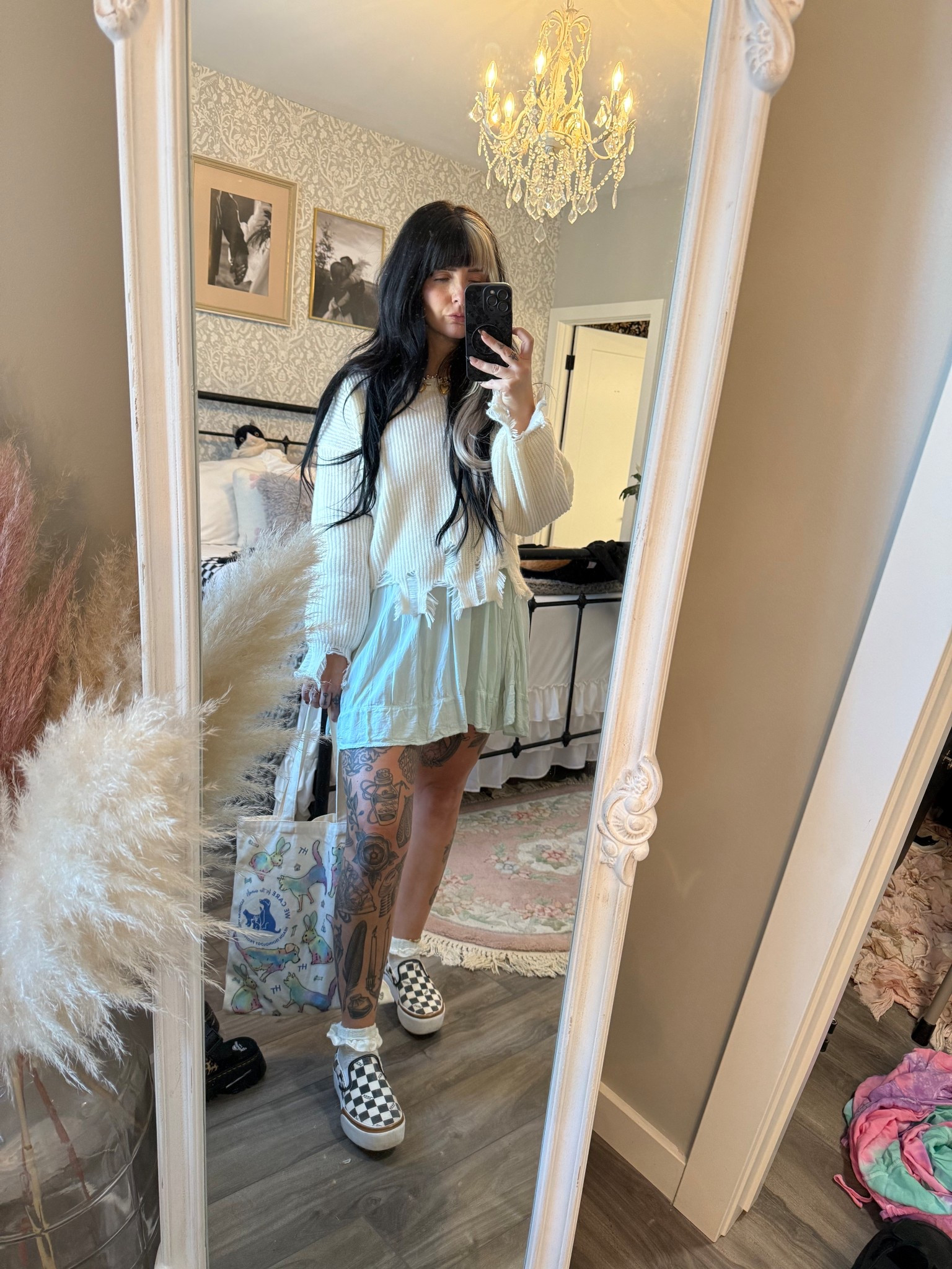 Girly aesthetic 
￼
Sweater: Temu
Dress: TNA aritzia
Socks: Arden
Shoes: stacked vans (second hand)
Bag: canvas vet conference bag

#LTKcanada #LTKsummer #LTKshoes