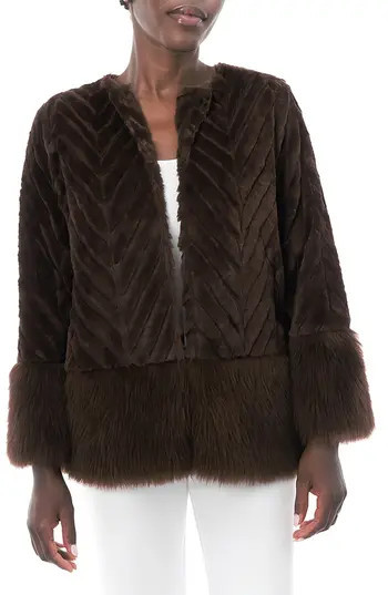 Nina Leonard Chevron Faux Fur Long Sleeve Bolero in Chocolate at Nordstrom Rack, Size X-Large | Nordstrom Rack
