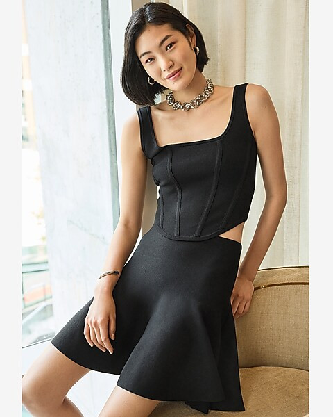 Body Contour Super High Waisted Ruffle Mini Sweater Skirt | Express