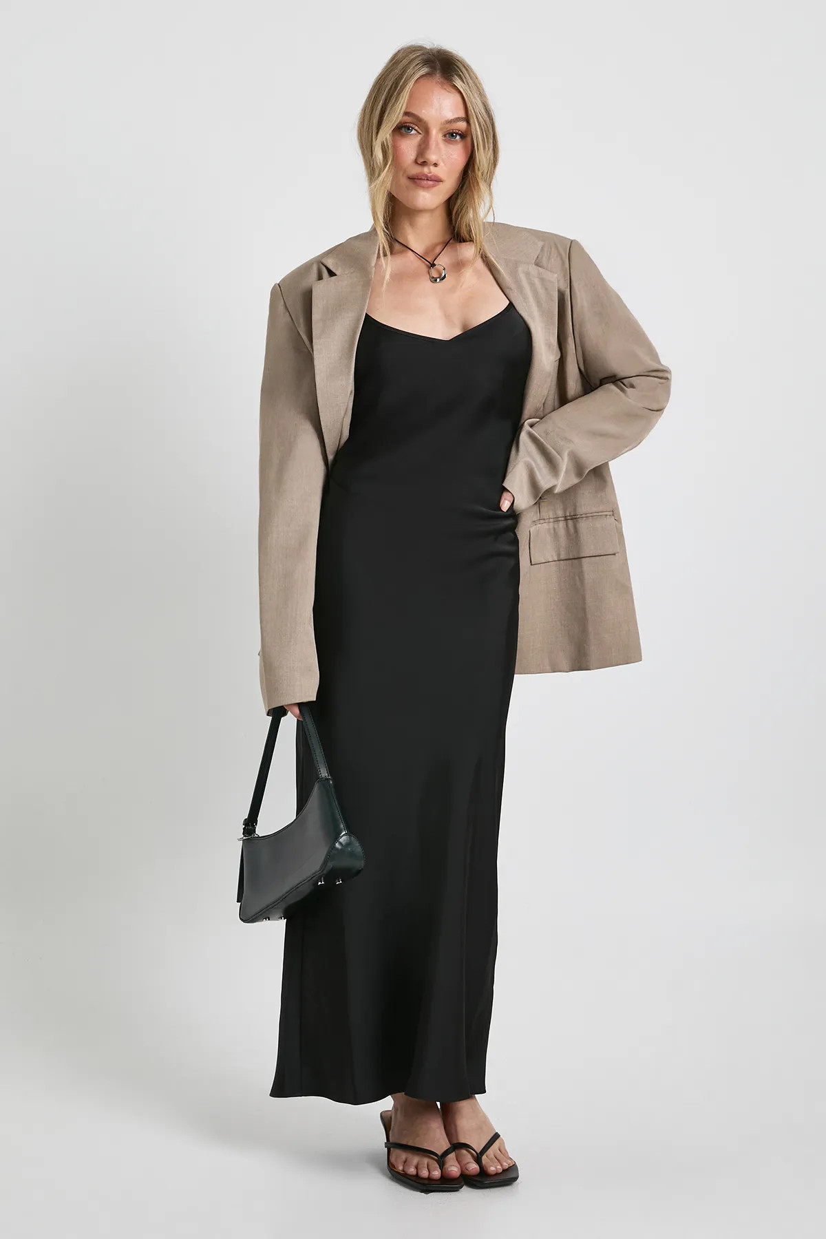 Black Petite Satin Slip Column Maxi Dress | Boohoo | Boohoo.com (UK & IE)