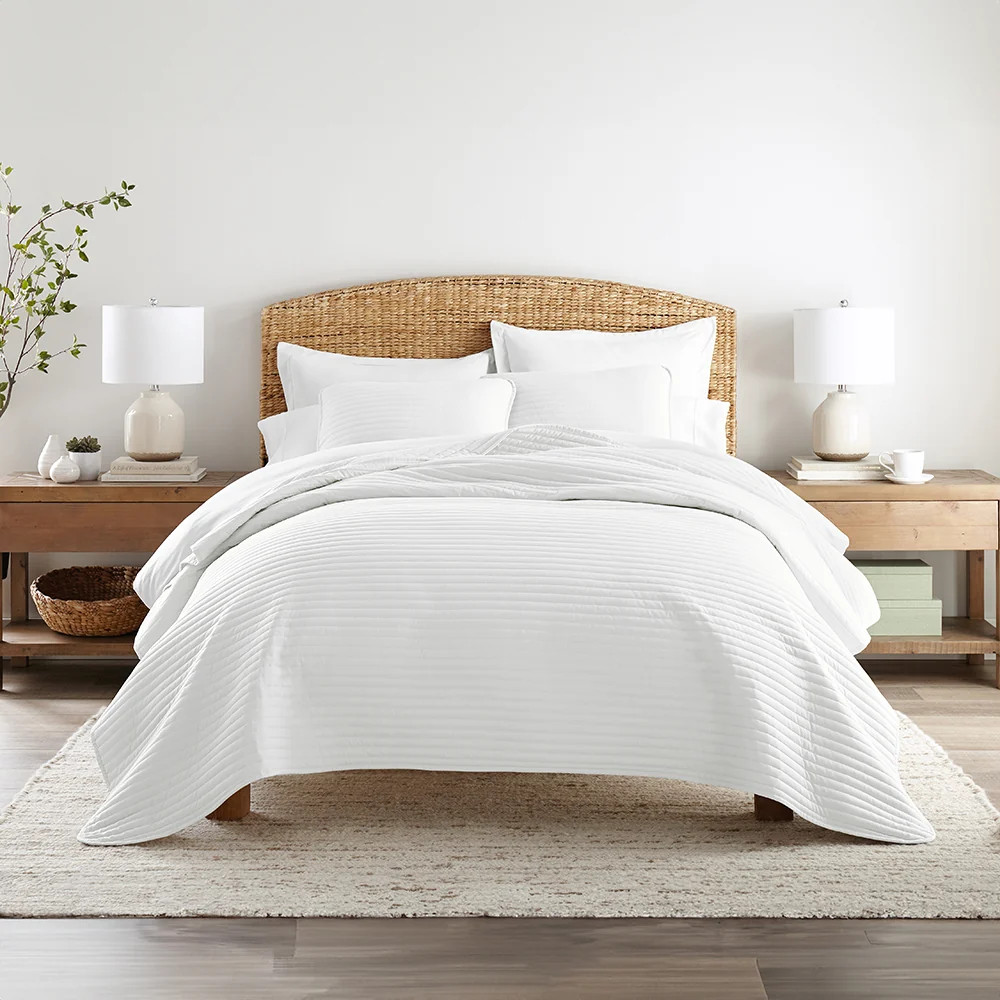 3-Piece Stripe Stitch Quilted Coverlet Set | Linens and Hutch