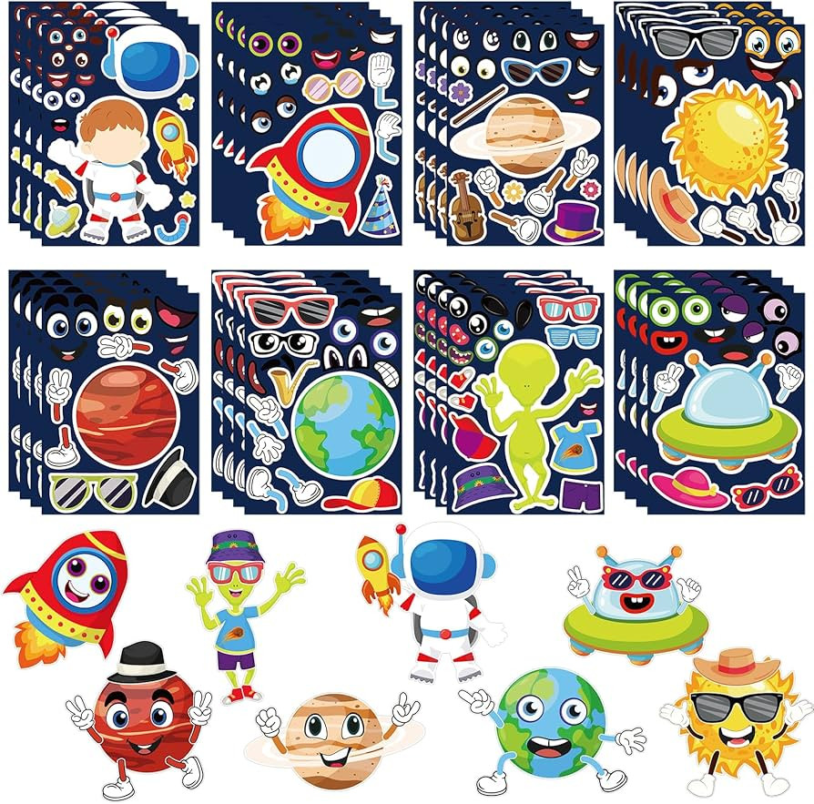 32 Sheets Make Your Own Outer Space Stickers, Creative Fun Rocket Ship Mars Solar System Game Sti... | Amazon (US)