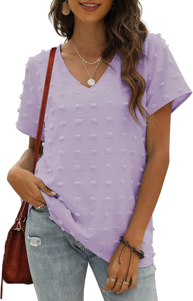 Dofaoo Blouses for Women Short Sleeve V Neck Pom Pom Chiffon Shirts Sexy Casual | Amazon (US)