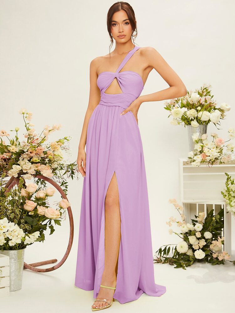 SHEIN One Shoulder Cut Out Split Thigh Bridesmaid Dress | SHEIN