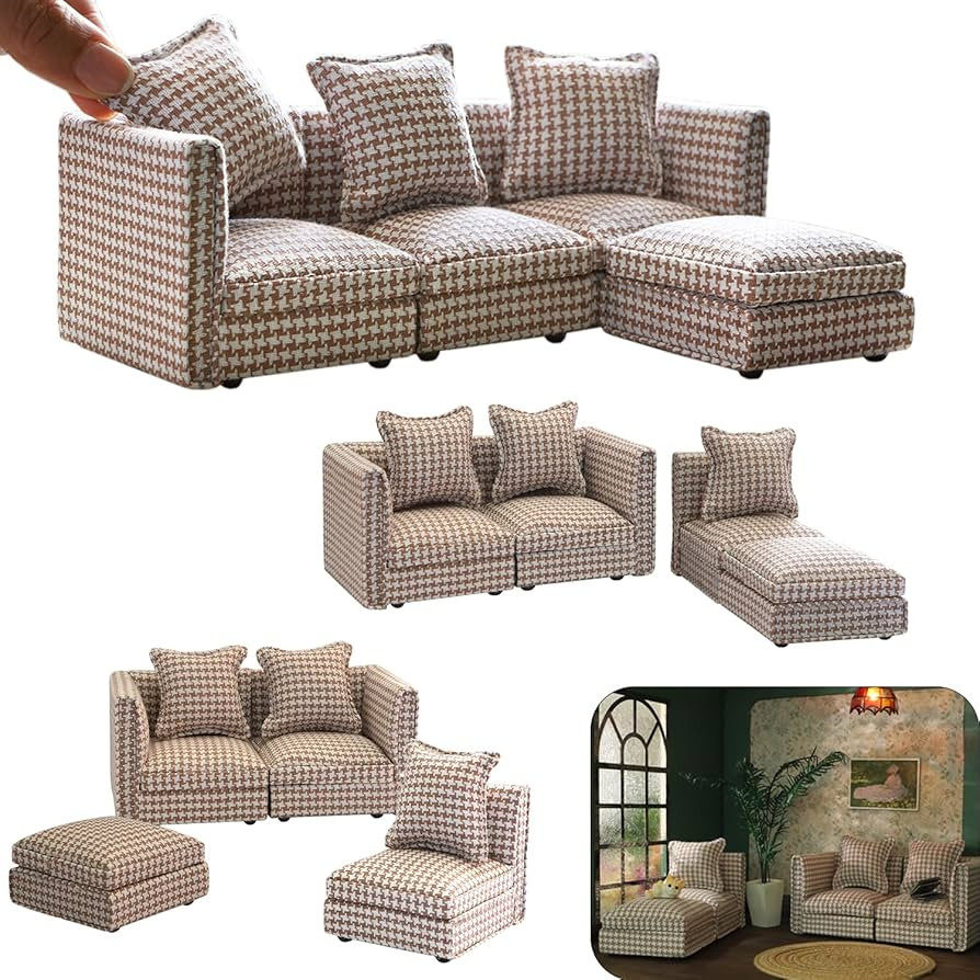 iLAND Dollhouse Furniture Miniature Sectional Couch Set for Doll House Décor Fit 1/12 Scale Acce... | Amazon (US)