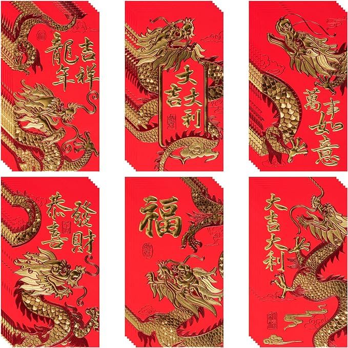 36 Pcs Chinese New Year Red Envelopes,6 Patterns Luck Money Envelopes for Dragon Spring Festival,... | Amazon (CA)