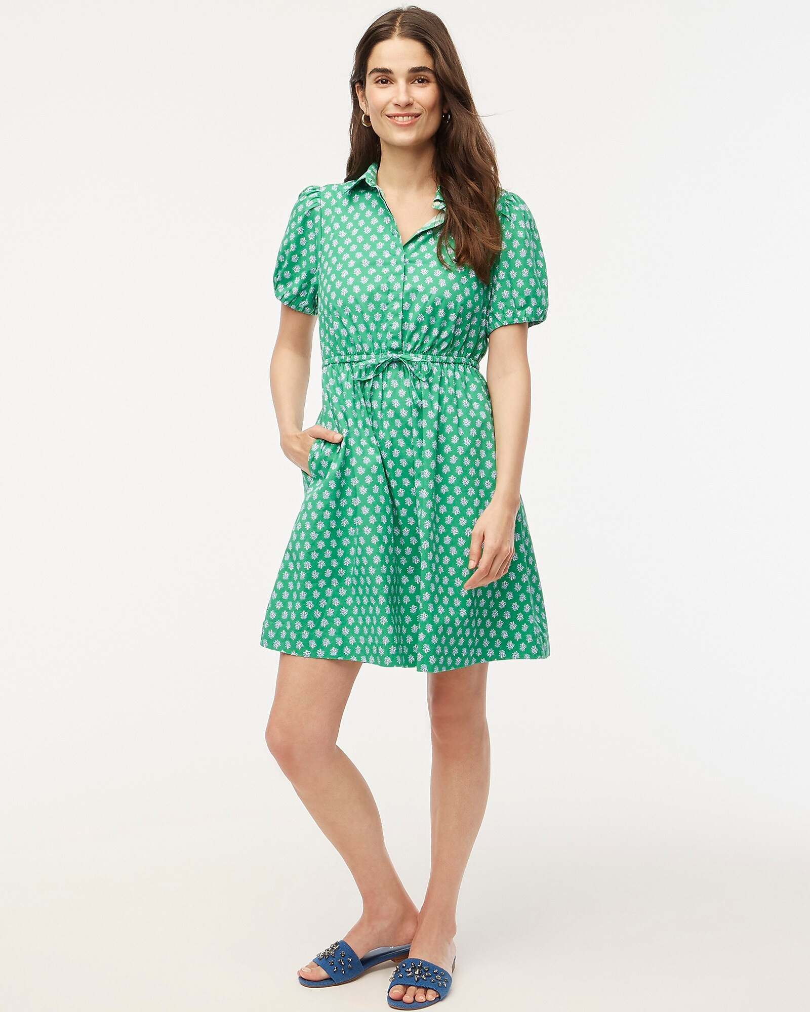Collared short-sleeve tie-waist mini dress | J.Crew Factory