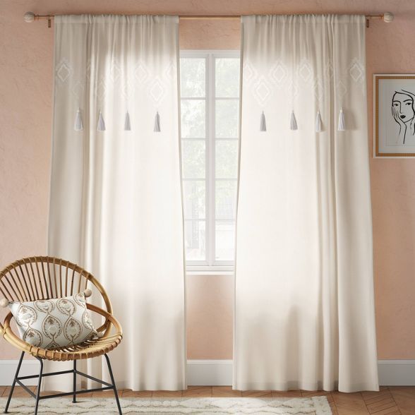 Tufted Diamond Light Filtering Curtain Panel White - Opalhouse™ | Target
