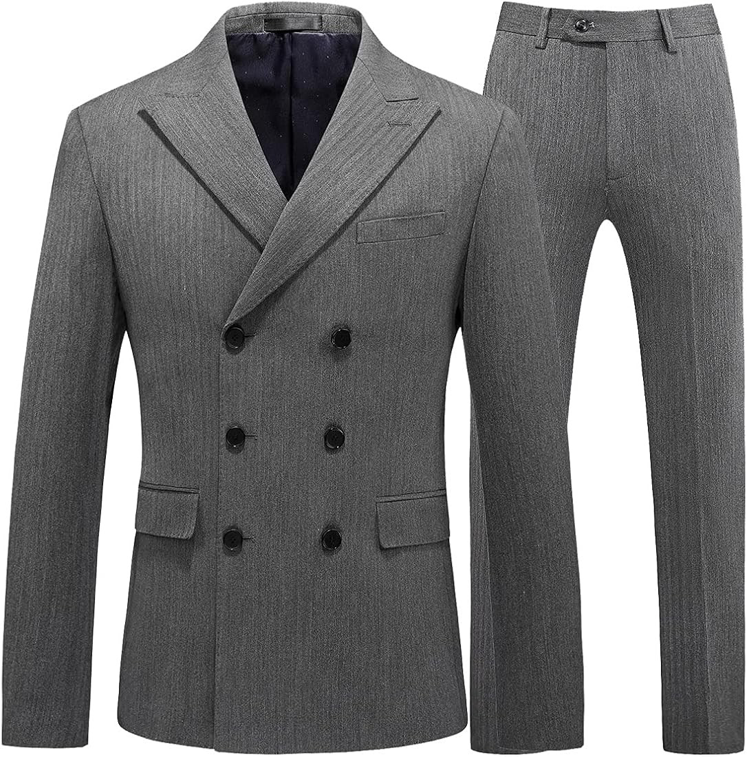 KUDORO Mens Suits 3 Piece Slim Fit Suit Double Breasted Pinstripe Suit Formal Wedding Tuxedo Suit | Amazon (US)