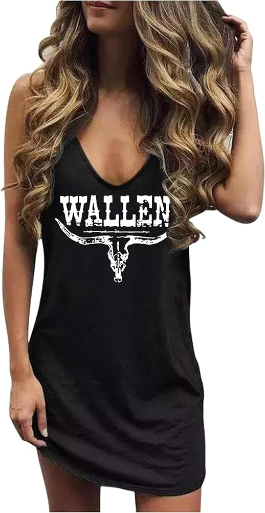 CHUNTIANRAN Mini Dress for Women Summer Beach Vacation T Shirts Sundress Sexy V Neck Sleeveless T... | Amazon (US)