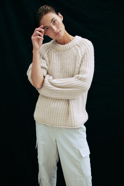 Oversized Rib-knit Sweater - Light beige - Ladies | H&M US | H&M (US + CA)