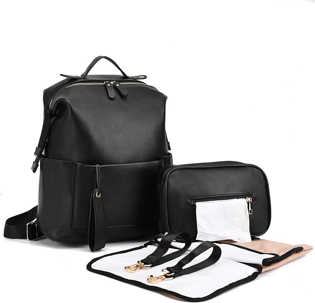 Diaper Bag Backpack Leather Backpack for Women Travel Baby Bag Mother Outdoor Backpack with Chang... | Amazon (US)