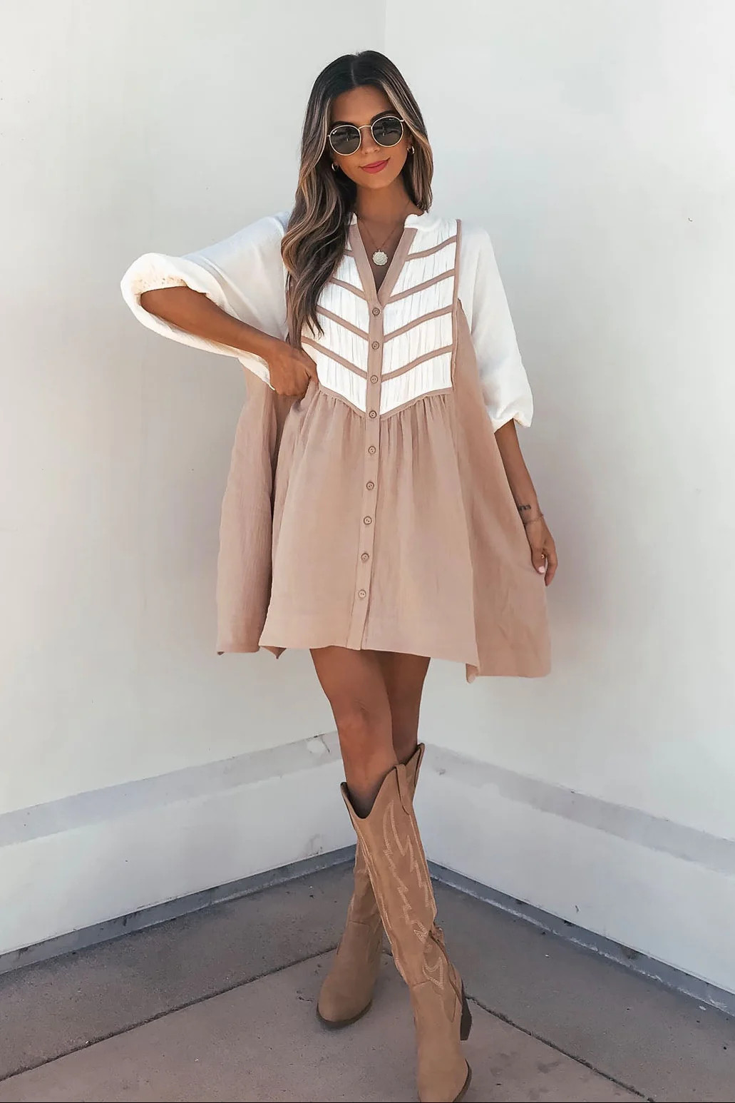 Cream Color Block Tunic Dress | Magnolia Boutique
