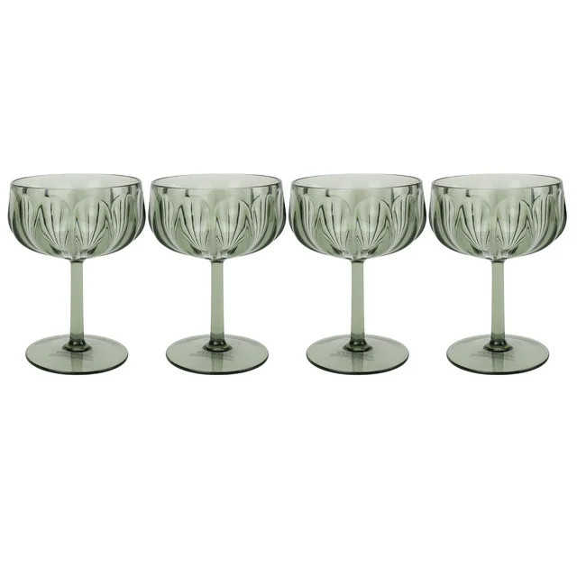 Better Homes & Gardens 4-Piece 13-Ounce Tritan Plastic Coupe Glass Set, Green | Walmart (US)