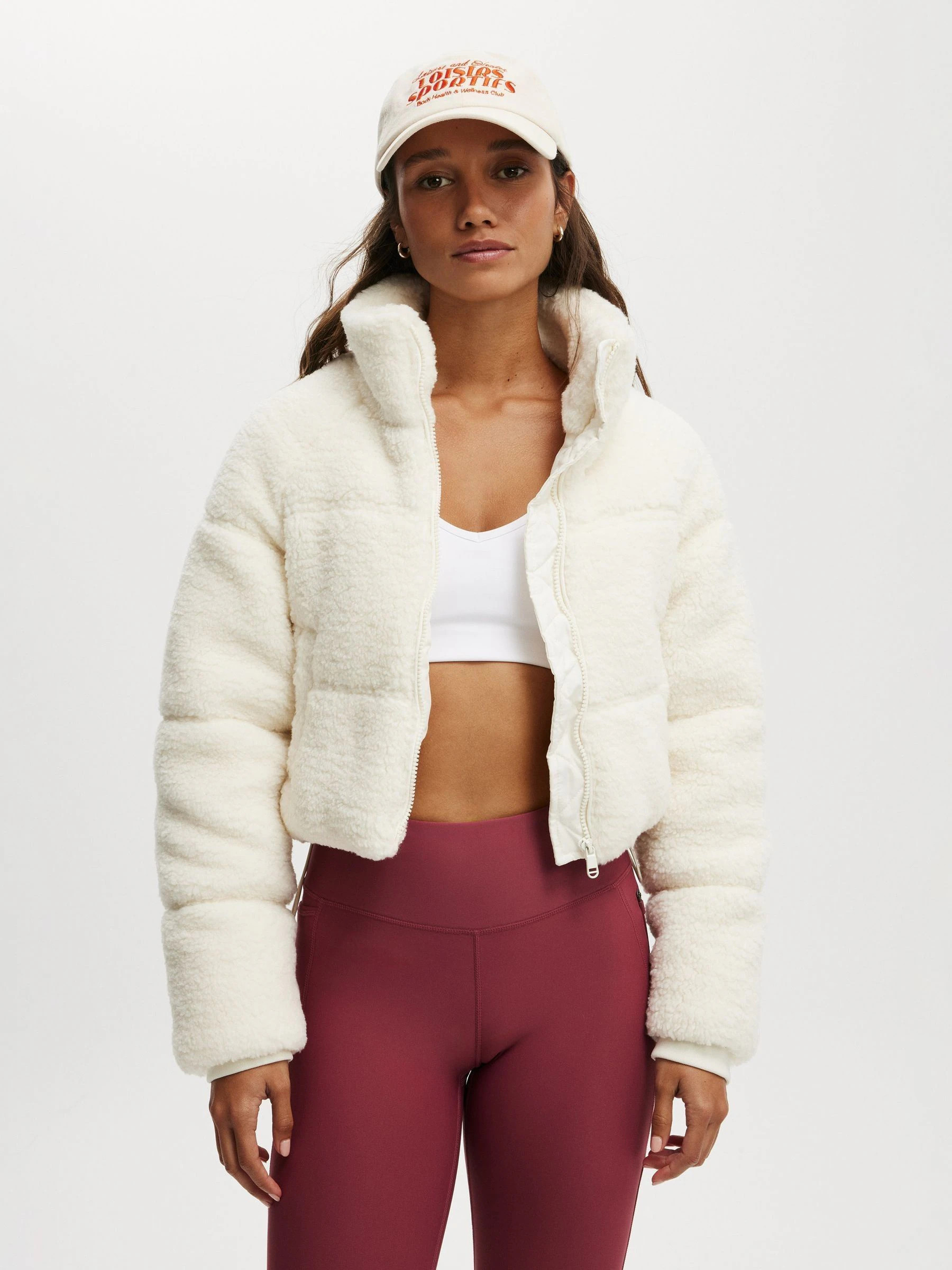 Cotton On Cream The Mother Puffer Cropped Sherpa Jacket M | Next AU