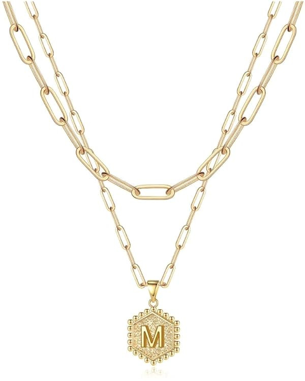 M MOOHAM Dainty Layered Initial Necklaces for Women Trendy, 14K Real Gold Plated Paperclip Chain ... | Amazon (US)