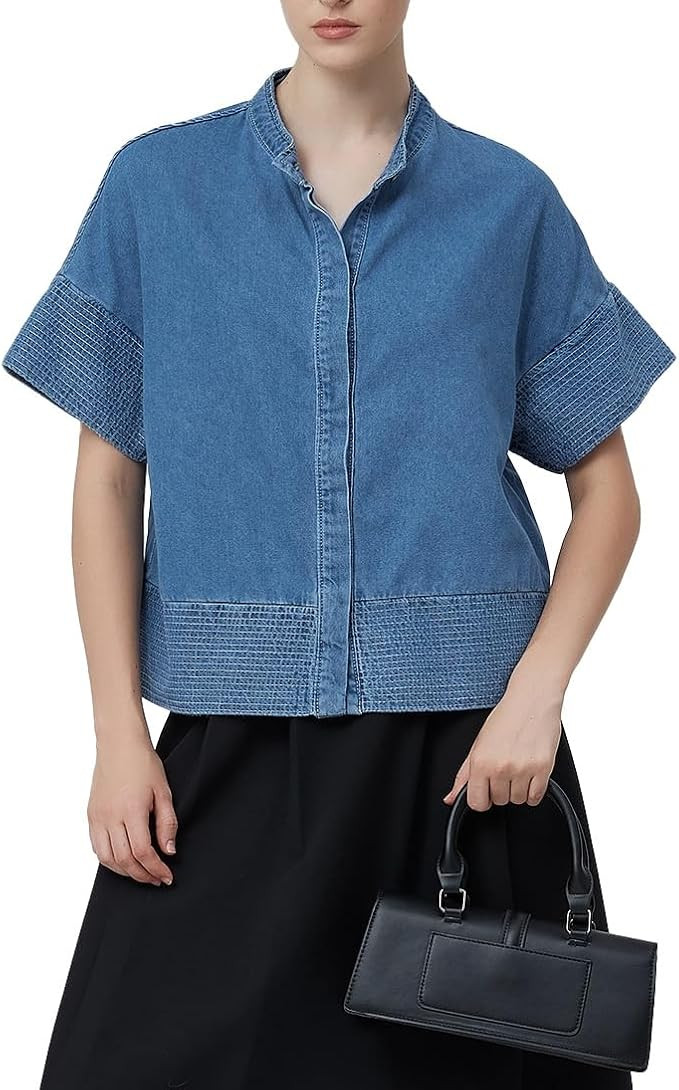 D-Sun Women's Denim Shirts Button Down Short Sleeve Jean Shirts Summer Casual Trendy Top 2026 | Amazon (US)