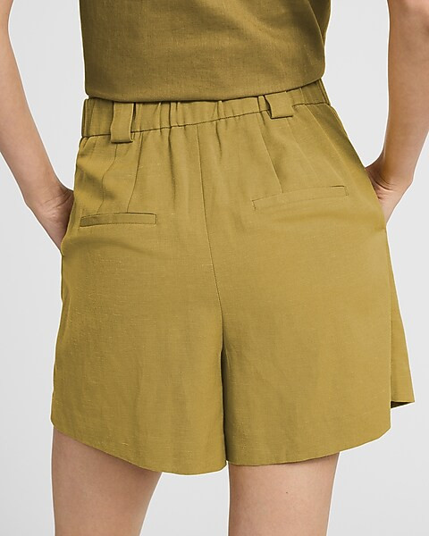 Linen-Blend High Waisted Relaxed Shorts | Express