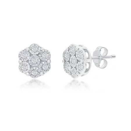 Real Diamond Flower Earrings for Women - Diamond Flower Earrings for Women - Silver Diamond Earrings for Women - Diamond Jewelry For Women - Diamond Earrings | Walmart (US)