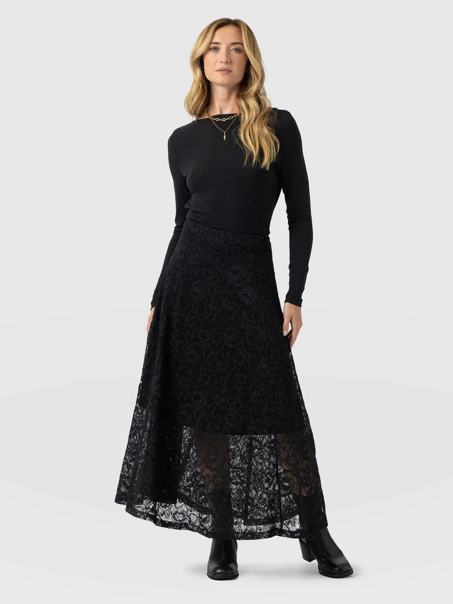 Lana A - Line Skirt - Black Lace | Saint + Sofia