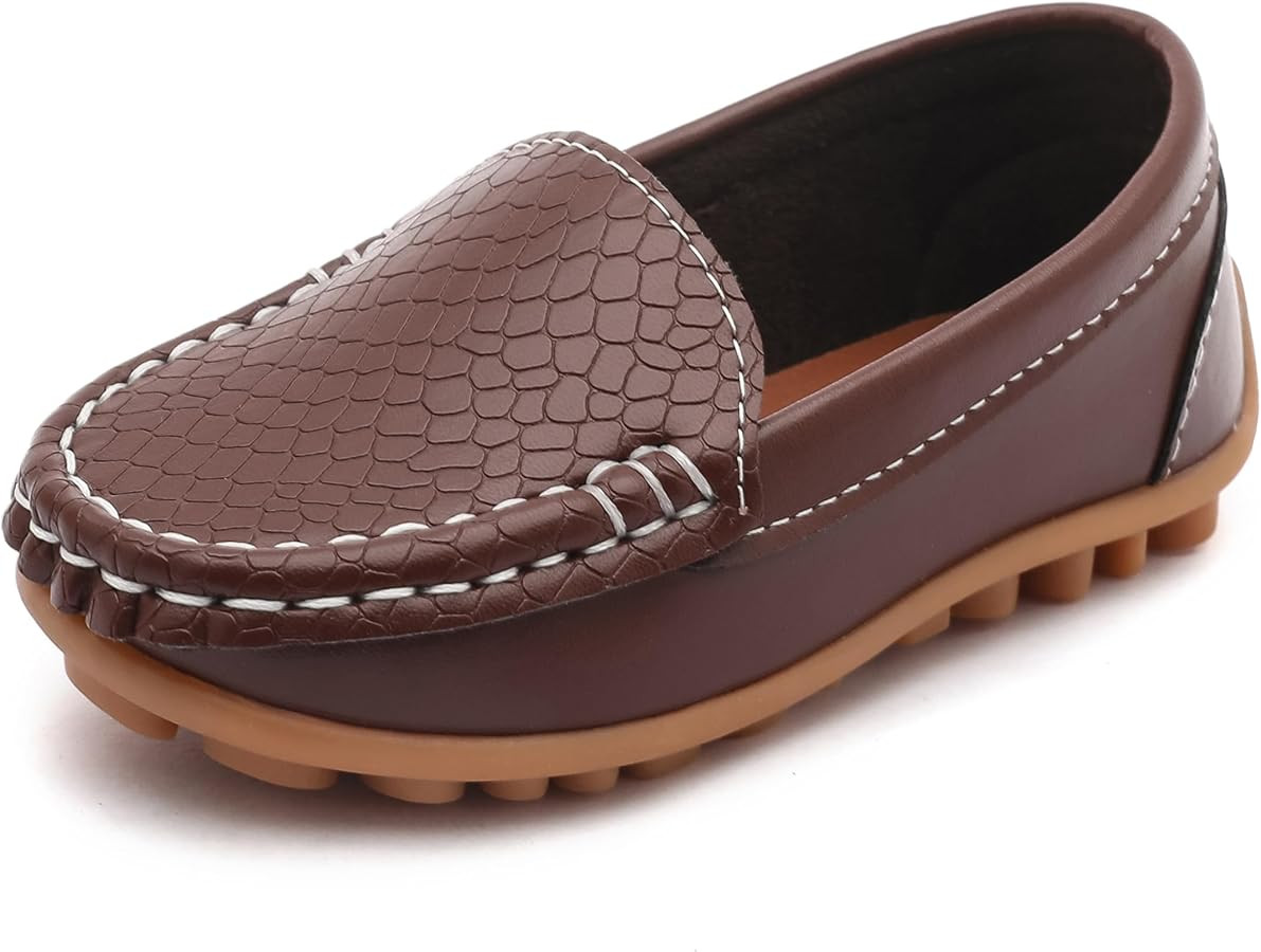 Boys Loafers PU Leather Slip-On Toddler Dress Shoes Non-Slip Sole Kids Moccasins for School Event... | Amazon (US)