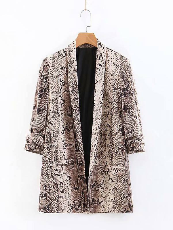 Dual Pocket Snakeskin Print Blazer | SHEIN