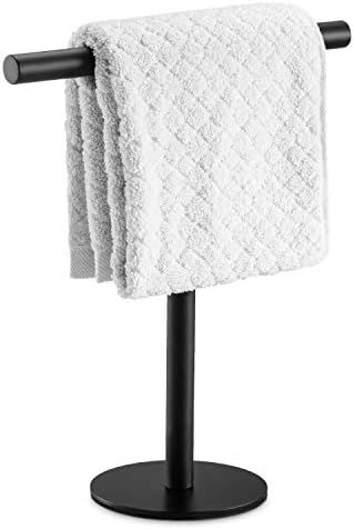 Pynsseu Bath Hand Towel Holder Standing, SUS304 Stainless Steel Matte Black T-Shape Towel Bar Rack S | Amazon (US)