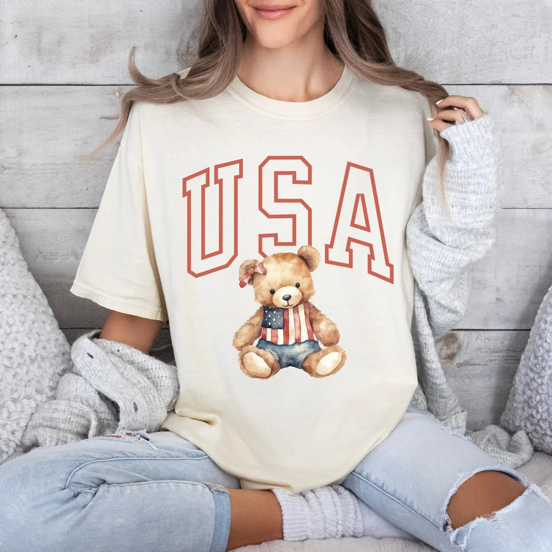 USA Bear Graphic Shirt, 4th of July T Shirt, Patriotic Bear Tee, Comfort Colors Bear Shirt - Etsy | Etsy (US)