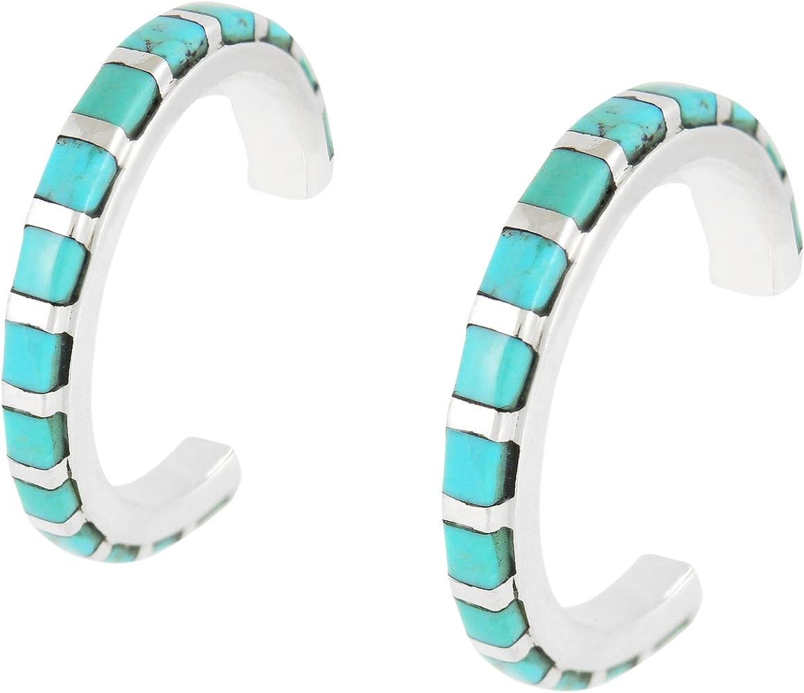 Turquoise Hoop Earrings Sterling Silver & Genuine Gemstones | Amazon (US)