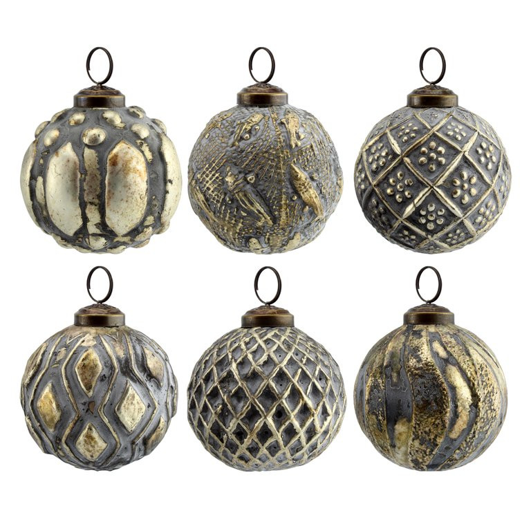 Farmhouse Ball Ornaments (Set of 6, Silver Gray); Metal Glass Ball - Walmart.com | Walmart (US)