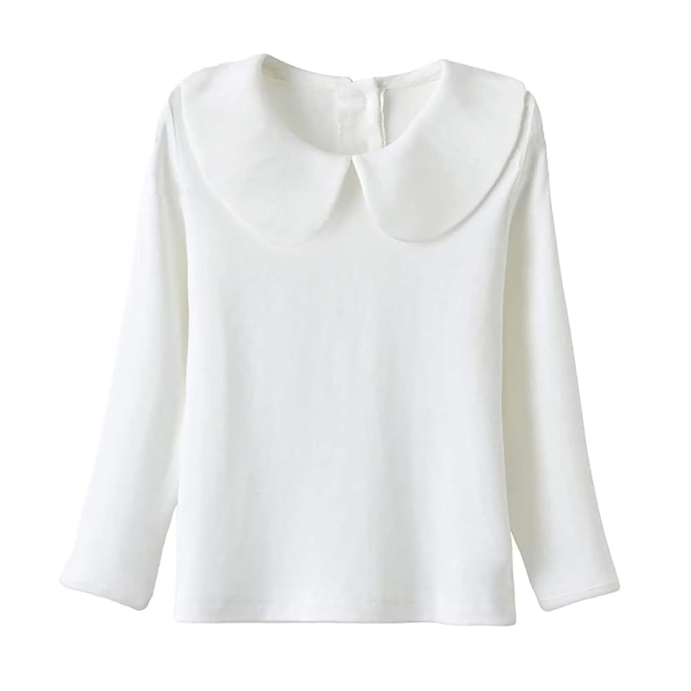 ASHER FASHION Little Girls Peter Pan Collar Blouse Long Sleeve Basic Plain Jersey Tee Shirt | Amazon (US)