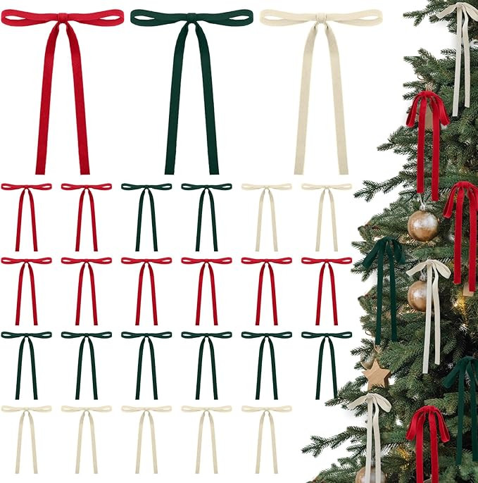 24 Pcs Velvet Christmas Bows for Christmas Tree Rustic Crafts Gift Bows Vintage Velvet Ribbon Bow... | Amazon (US)