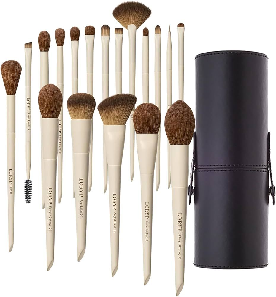 LORYP 18 Piece Makeup Brushes Set Labeled Face and Eye Brush Set Complete with Foundation, Concea... | Amazon (US)