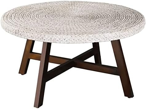 Round Coffee Table,RANDEFURN Seagrass Coffee Tables,Pine Wood X Base Frame Cocktail Table, Easy A... | Amazon (US)