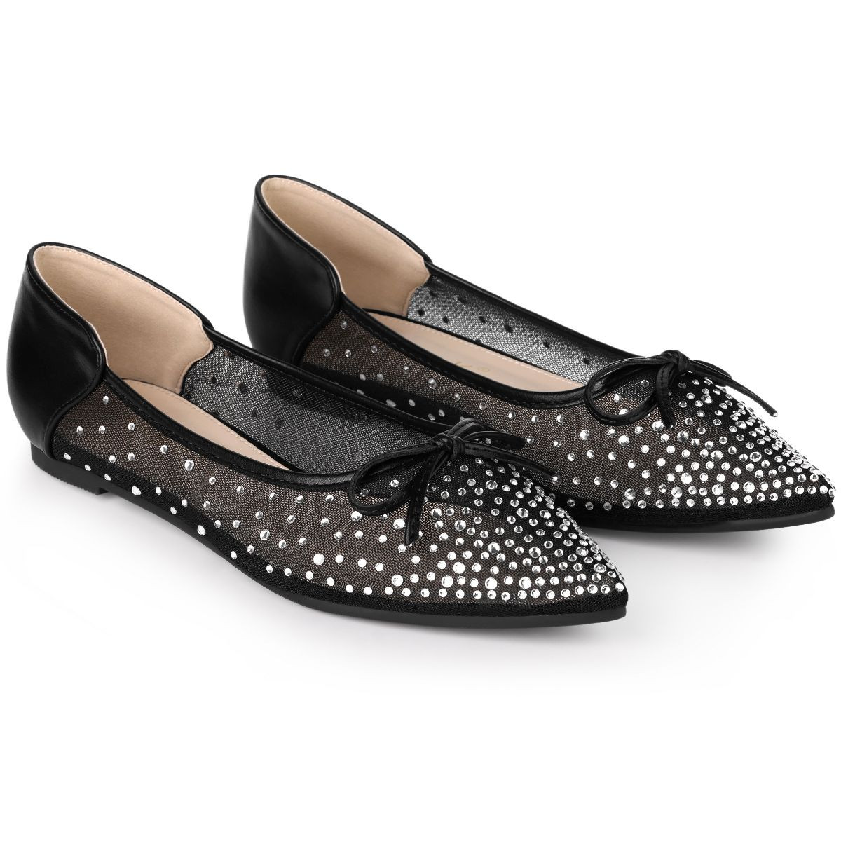 Allegra K Women's Pointed Closed Toe Bow Rhinestone Mesh Ballerina Flats | Target