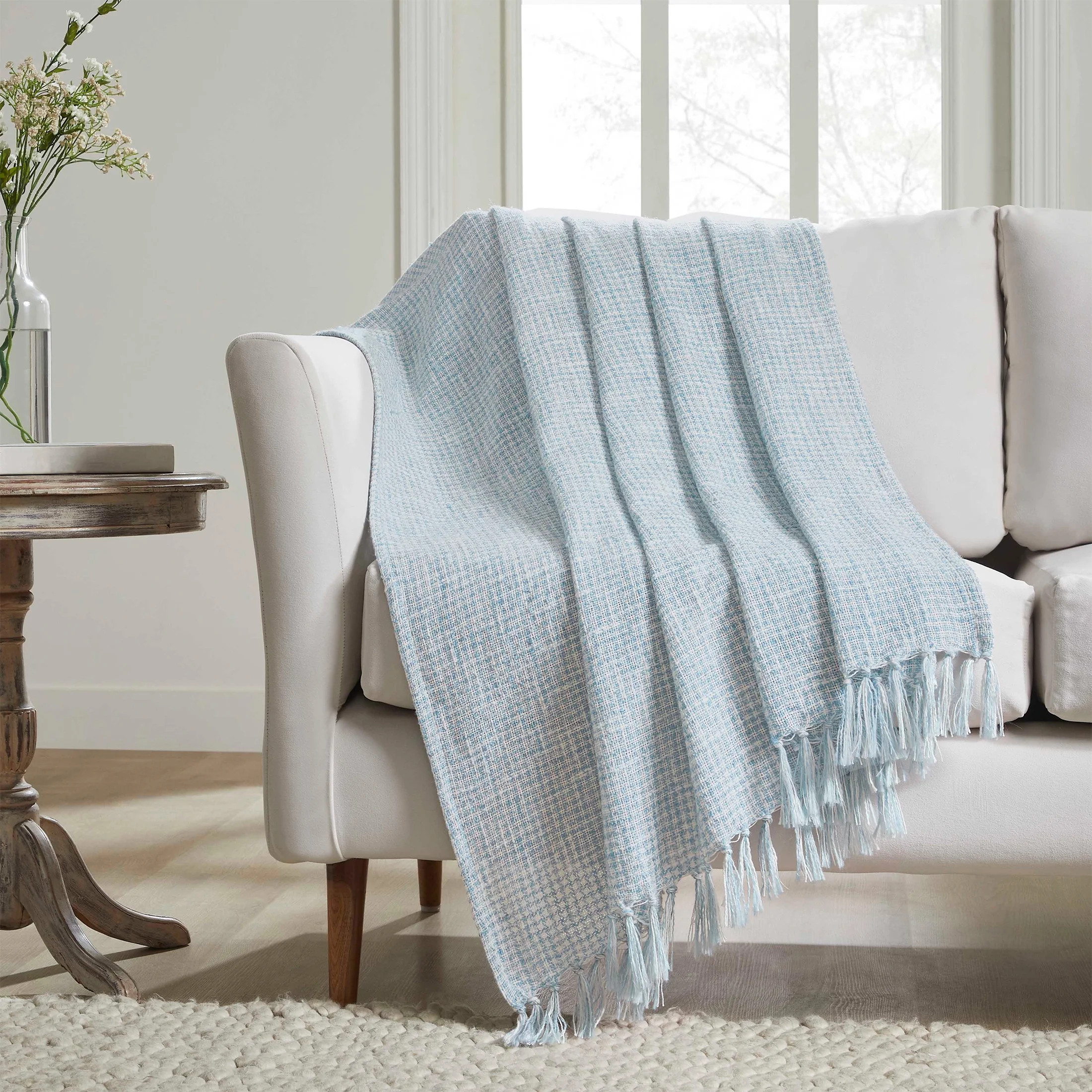 My Texas House Casey Blue Marled Tassel Cotton Polyester Throw, 50" x 70" | Walmart (US)