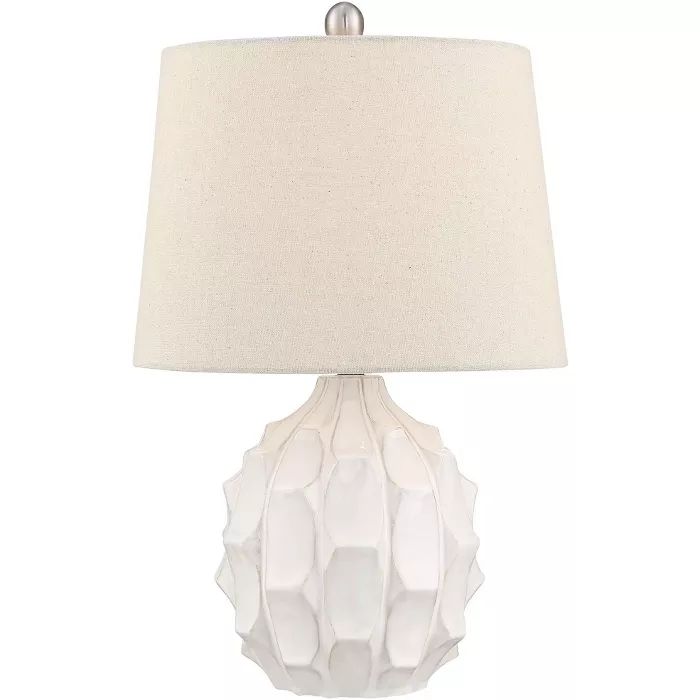 360 Lighting Mid Century Modern Accent Table Lamp White Ceramic Linen Tapered Drum Shade for Livi... | Target