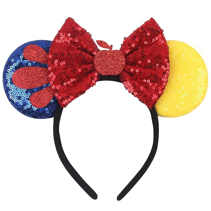Mouse Ears Headbands Snow White, Princess Headbands Cospaly with Red Star Blue Sequin Bow, Hairs ... | Amazon (US)
