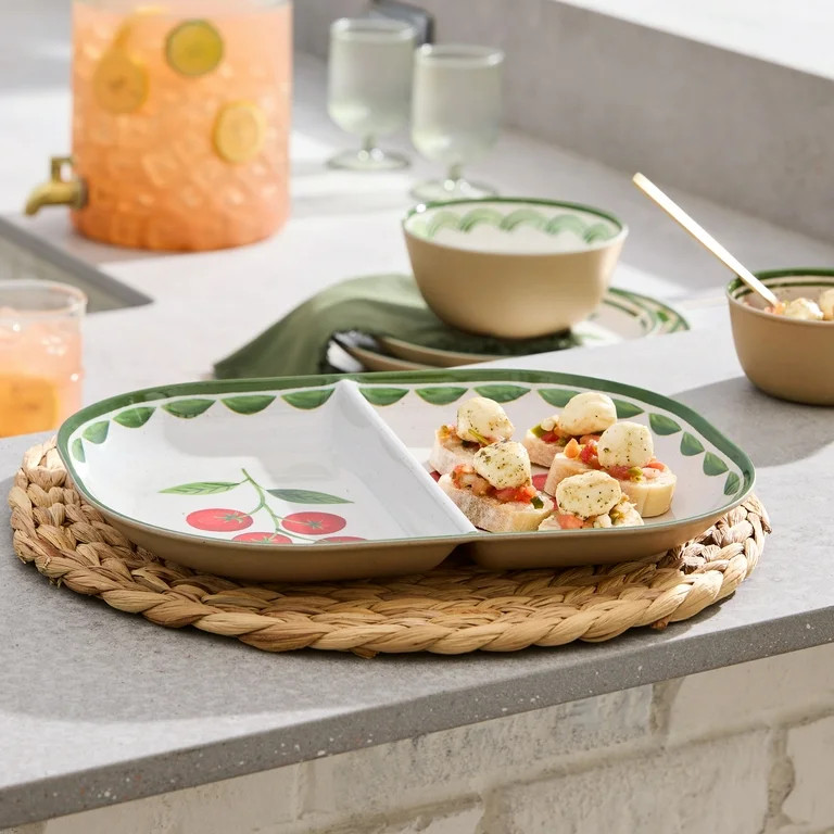 Better Homes and Gardens Tomato Beige Bamboo Melamine Divided Serving Tray | Walmart (US)