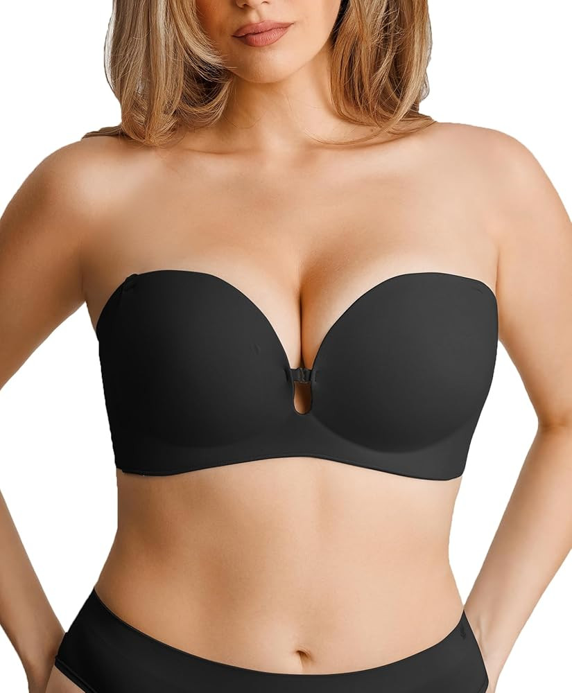 Popilush Strapless Bras for Women Push Up Bra Non Slip Wireless Supportive Padded Bras Seamless C... | Amazon (US)