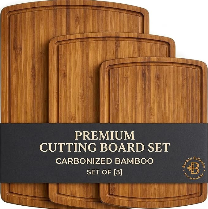 Bamboo Cutting Board Set for Kitchen - 3 Piece Carbonized Bamboo Cutting Boards with Juice Groove... | Amazon (US)