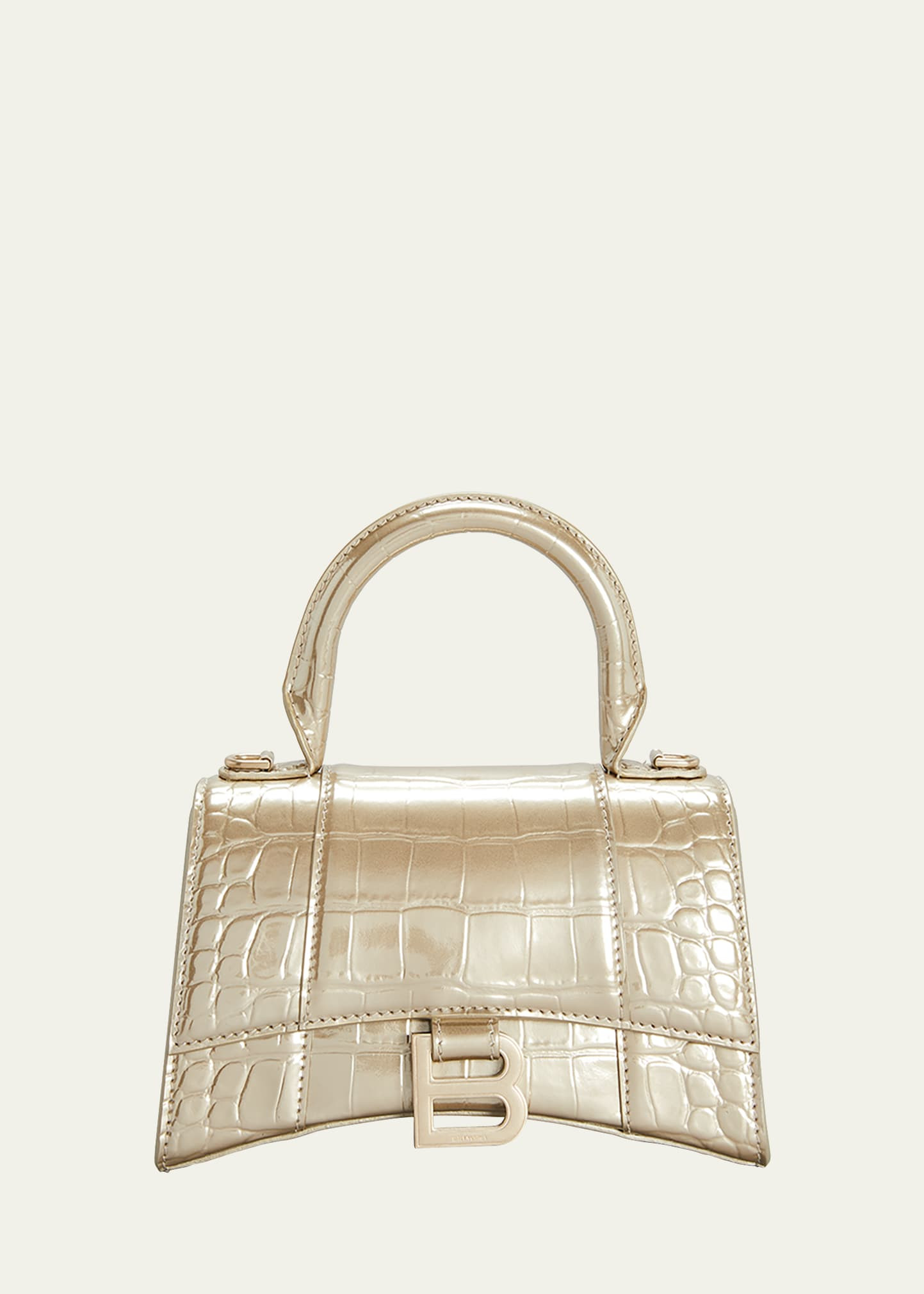 Hourglass XS Metallic Croc-Embossed Top-Handle Bag | Bergdorf Goodman