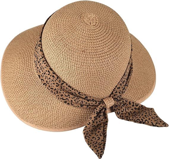 Straw Sun Hat for Women Summer Beach Wide Brim UV Protection Hats with Chin Strap Travel Foldable... | Amazon (US)