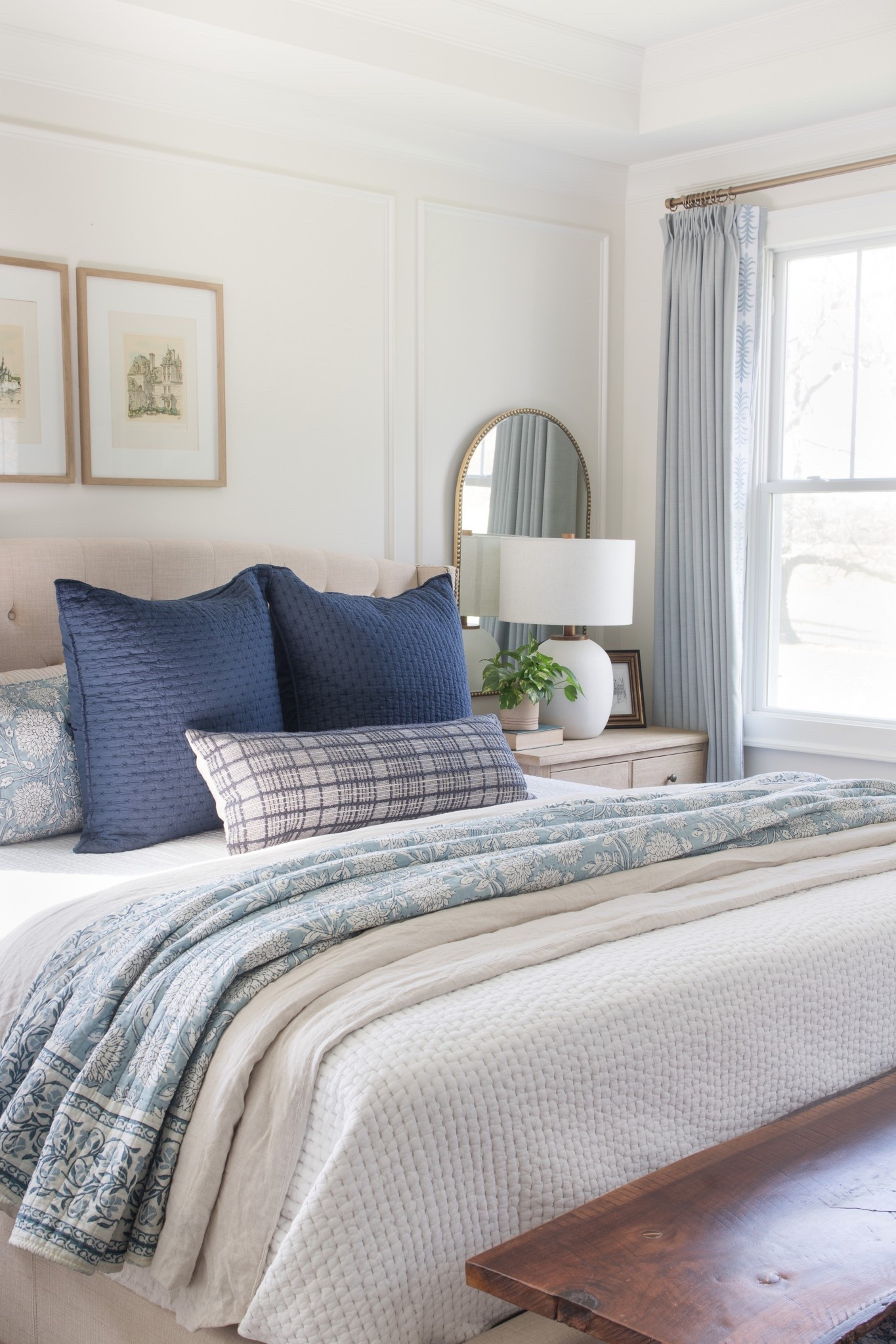 Blue floral block print quilt and linen duvet cover  

#LTKHome #LTKSeasonal #LTKFindsUnder100
