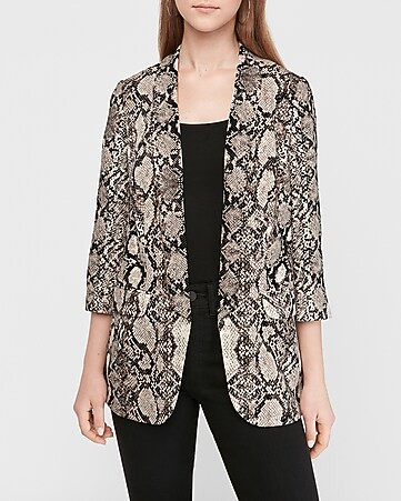 Snakeskin Print Shawl Collar Boyfriend Blazer | Express