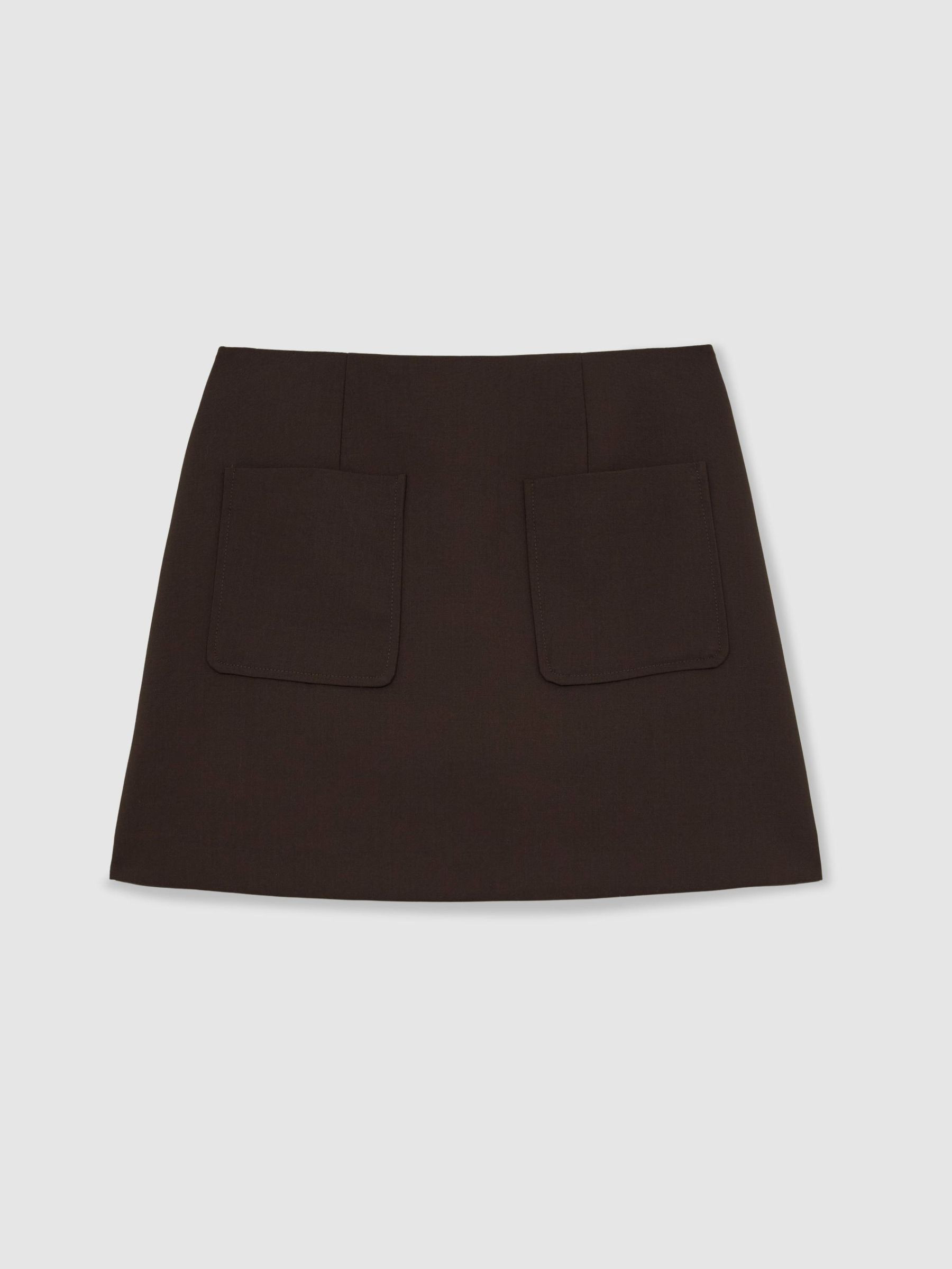 Reiss Patch-Pocket Mini Skirt with Wool in Chocolate Brown - REISS | Reiss UK