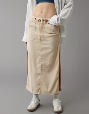 AE Dreamy Drape Linen-Blend Low-Rise Maxi Skirt | American Eagle Outfitters (US & CA)