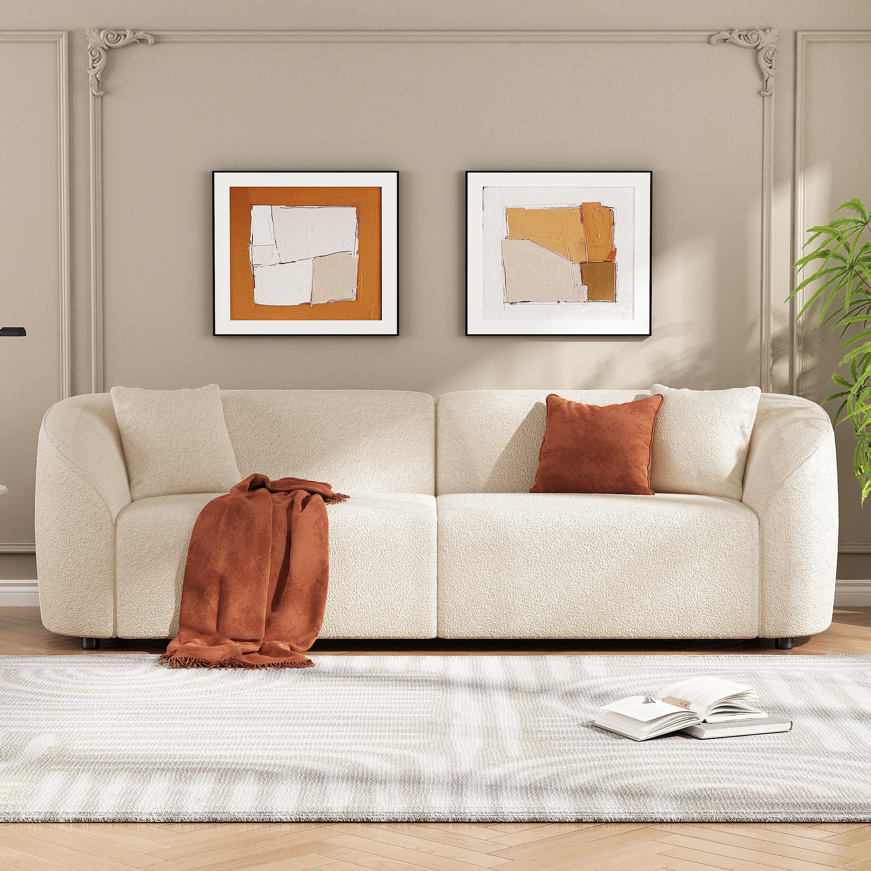 Christopher Knight Home Curvo Contemporary 87.50-inch Upholstered Curved 2-Seater Sofa with Armrests-Beige | 326013 | Lowe's