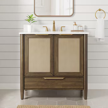 Origin 21 Westmoreland 36-in Walnut Undermount Single Sink Bathroom Vanity with White Engineered ... | Lowe's